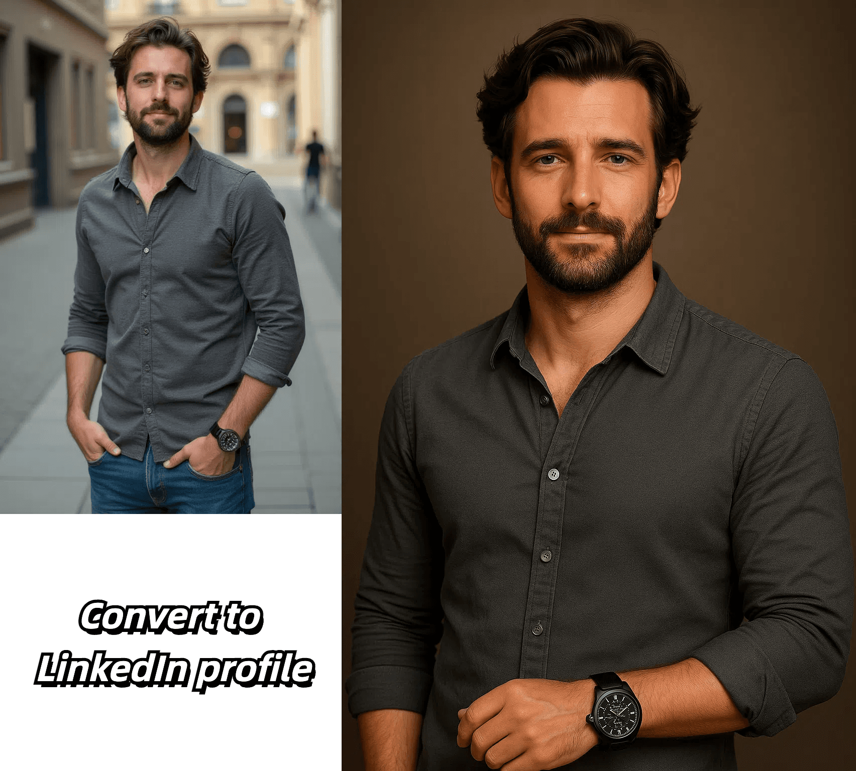 Image to Image example converting a portrait into a profile photo